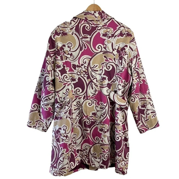 Lane Bryant Canvas Jacket Size 24 Floral Collared Button Up Purple Pink White - Picture 2 of 8